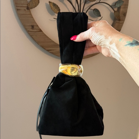 BILLINI LUCIA HANDLE BAG Knot Clutch Purse Vegan Suede Leather Black; NWOT - Picture 7 of 10